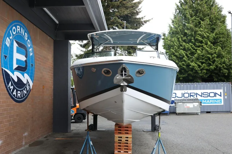 Slide: The Image of 2021 Cobalt R30 boat displayed at Bjornson Marine dealership. - 17