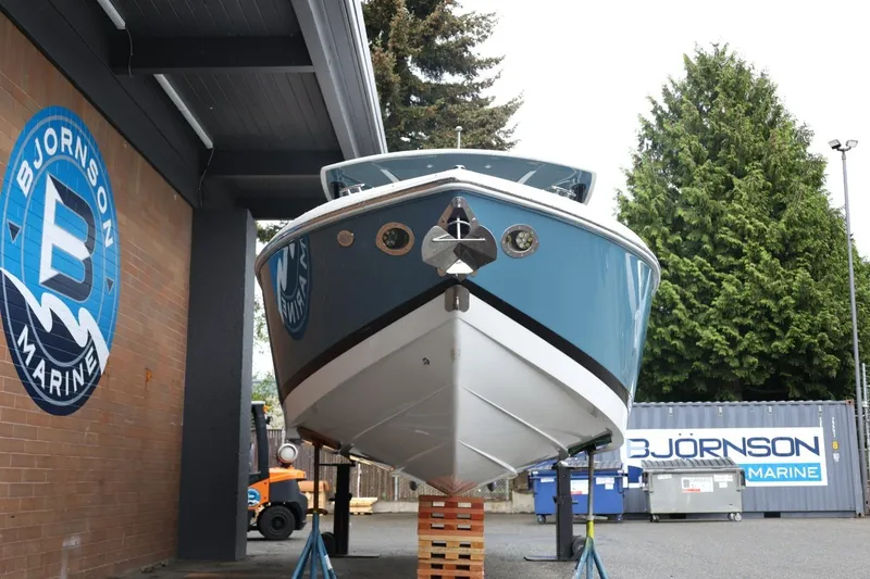 Slide: The Image of 2021 Cobalt R30 boat displayed at Bjornson Marine dealership. - 18