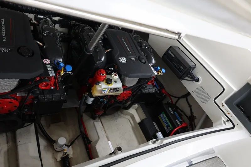 Slide: The Image of Engine compartment of a 2021 Cobalt R30 boat with dual Volvo Penta V8 engines. - 58