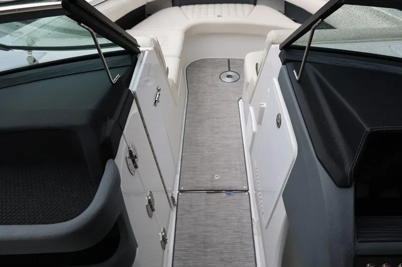 Slide: The Image of Interior view of a 2021 Cobalt R30 boat, featuring sleek seating and modern design. - 65