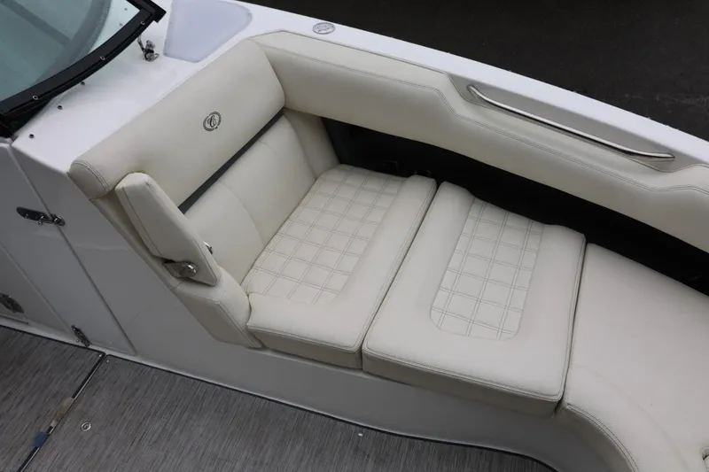 Slide: The Image of Luxurious seating on 2021 Cobalt R30 boat with white upholstery and sleek design. - 73