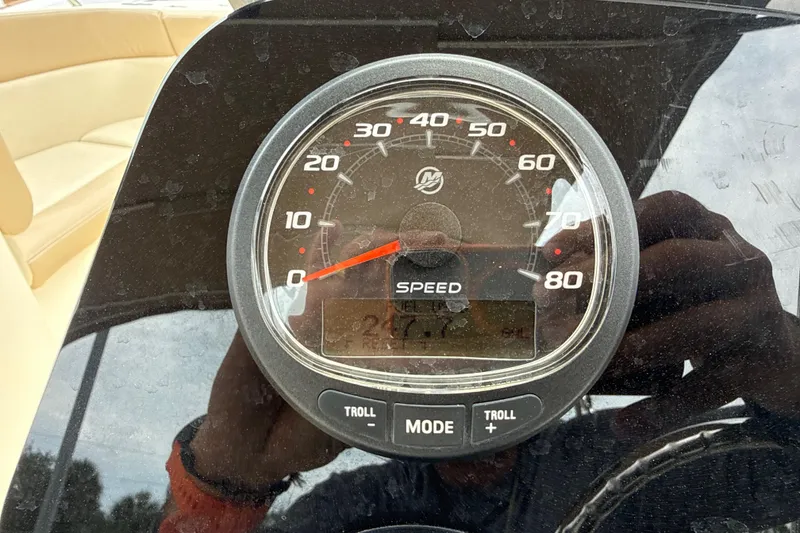 Slide: The Image of Speedometer of 2023 Scout 215 Dorado boat, displaying speed in miles per hour. - 27
