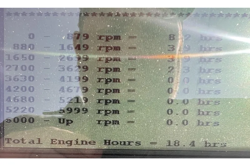 Slide: The Image of Display screen showing engine RPM and hours for 2019 Bayliner Element E18 boat. - 5