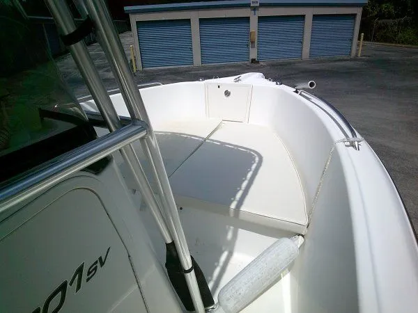 Slide: The Image of Interior view of a 2007 Century 2001SV boat in a storage area. - 9