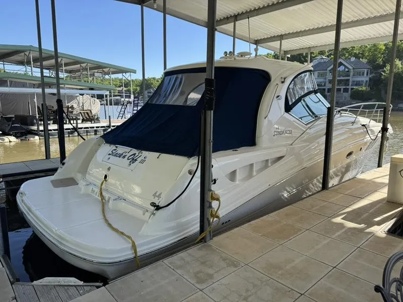Slide: The Image of 2008 Sea Ray 44 Sundancer yacht docked at marina. - 19