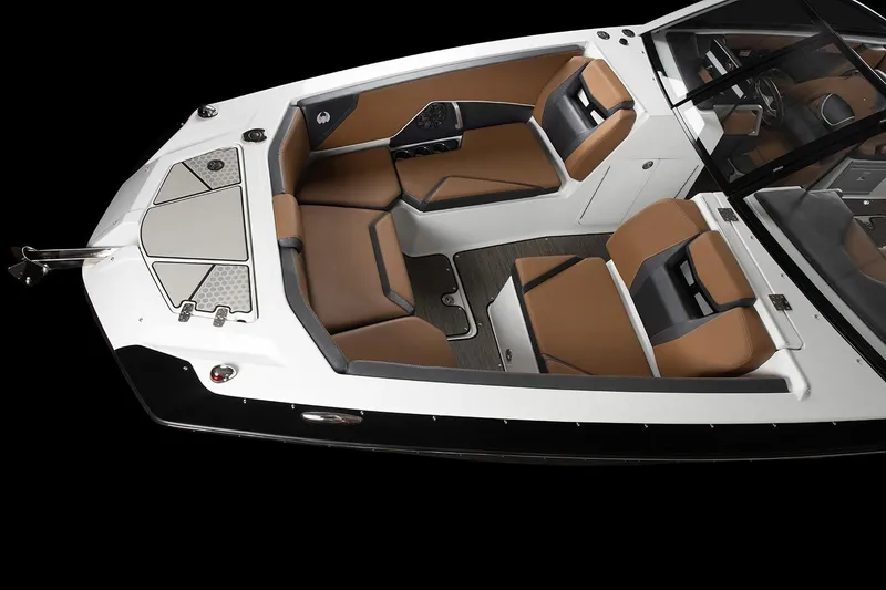 Slide: The Image of Interior of 2021 Scarab 285 ID boat with brown seating. - 12