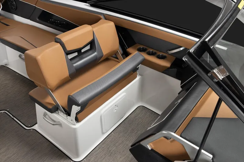 Slide: The Image of Interior of 2021 Scarab 285 ID with brown seating. - 21