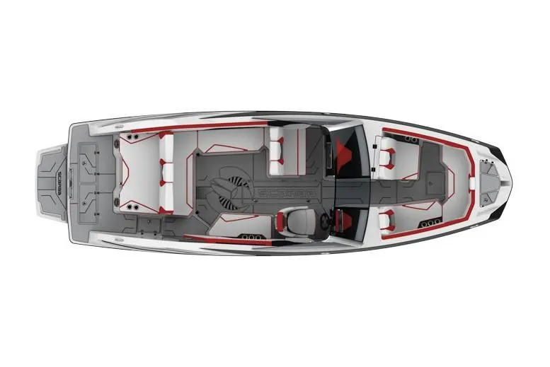 Slide: The Image of Top view of 2021 Scarab 285 ID boat with modern design. - 32