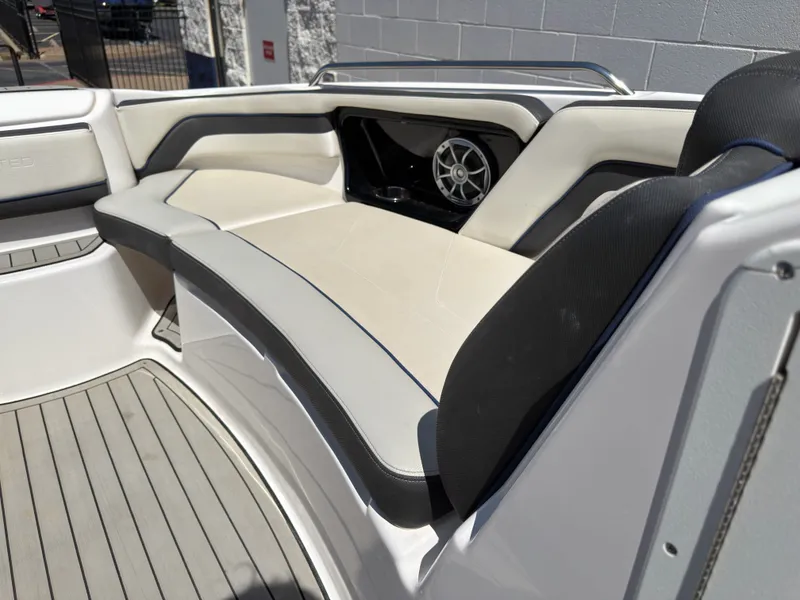 Slide: The Image of Interior of a 2020 Yamaha Boats 242S with sleek seating. - 26