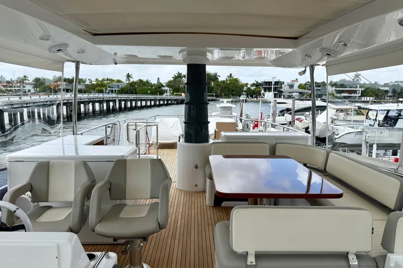 Slide: The Image of Luxurious 2020 Azimut Magellano 66 yacht interior with elegant seating and waterfront view. - 21
