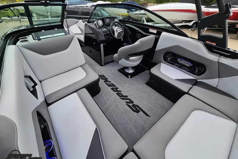Slide: The Image of Luxurious interior of 2018 Supreme S226 boat with modern seating and dashboard. - 45