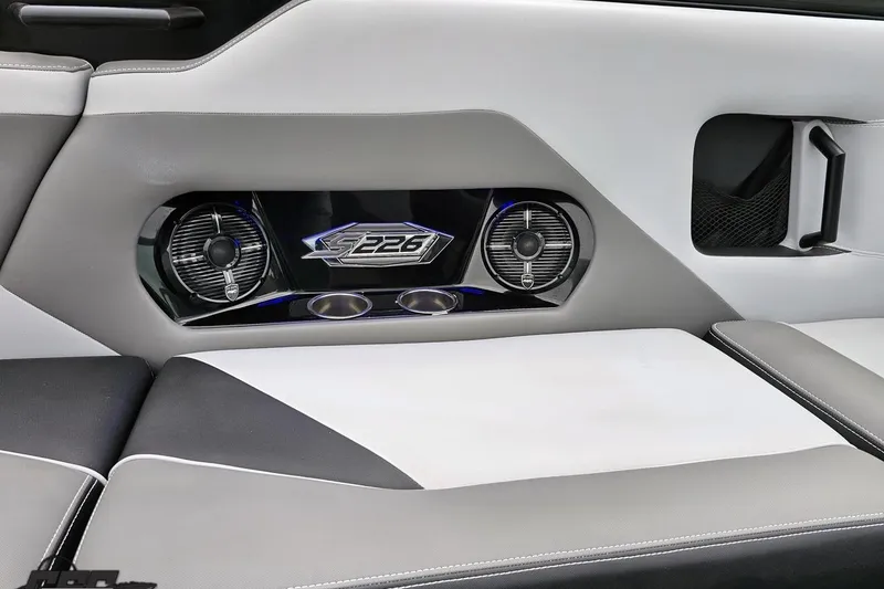 Slide: The Image of Interior of 2018 Supreme S226 boat with sleek speaker system and modern design. - 53