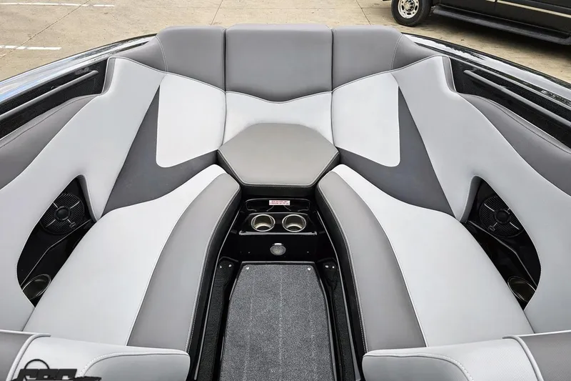 Slide: The Image of Luxurious interior of 2018 Supreme S226 boat with gray and white seating. - 72