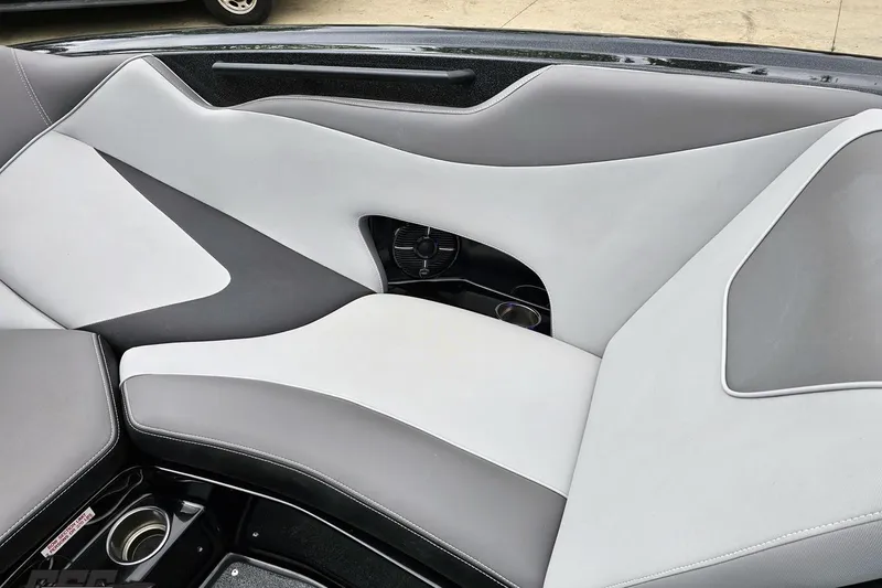 Slide: The Image of Luxurious interior seating of 2018 Supreme S226 boat with sleek gray and white design. - 74