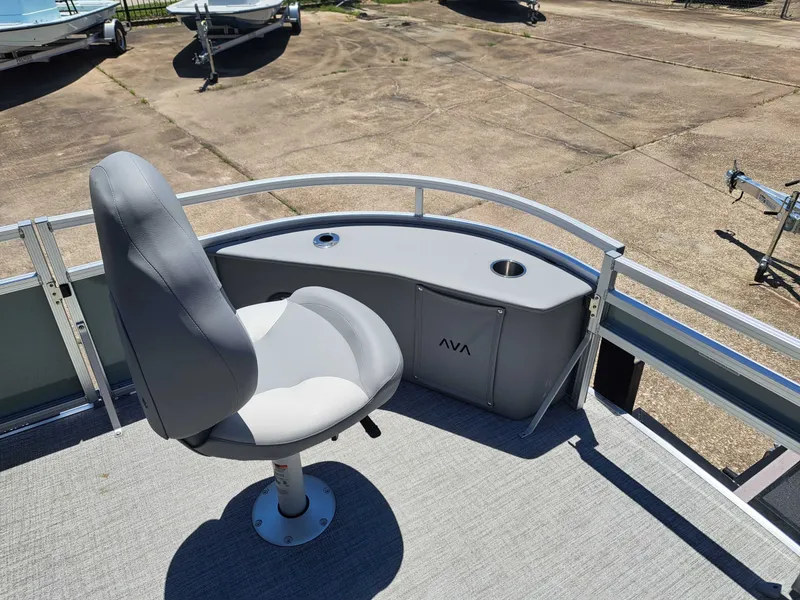 Slide: The Image of 2026 Avalon Venture 85 Quad Fish boat with gray seating. - 10