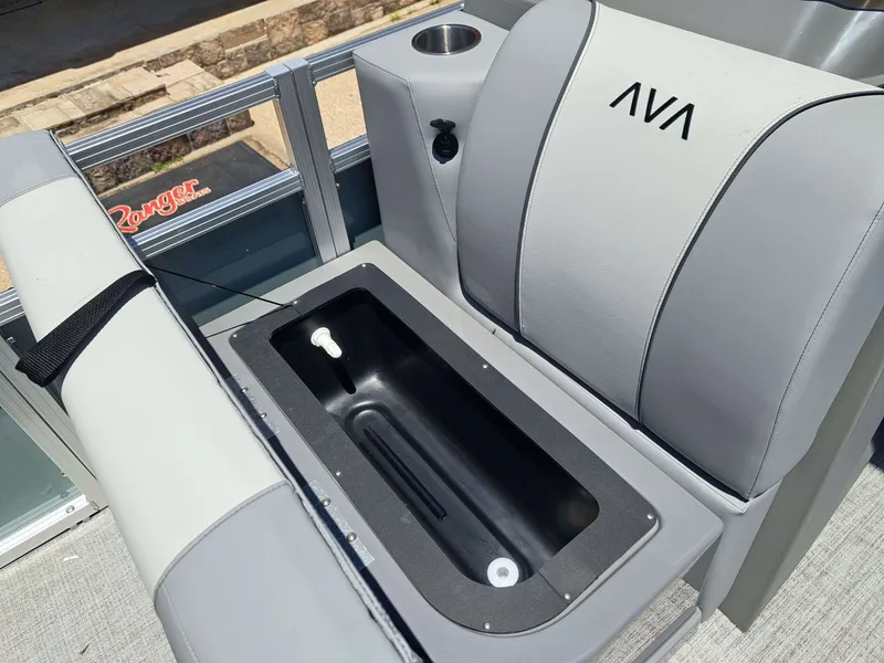 Slide: The Image of Interior of 2026 Avalon Venture 85 Quad Fish with seating and storage. - 14