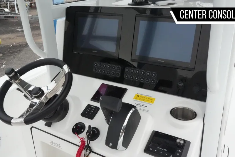 Slide: The Image of Center console of 2026 Blazer Bay Makaira 2800 with dual screens and steering wheel. - 4