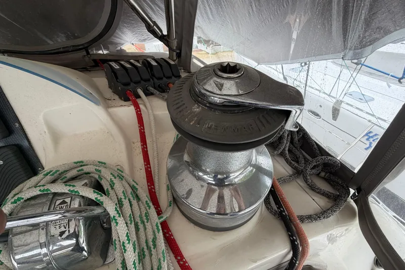 Slide: The Image of Winch and ropes on a 2007 Leopard 46 sailboat deck. - 48