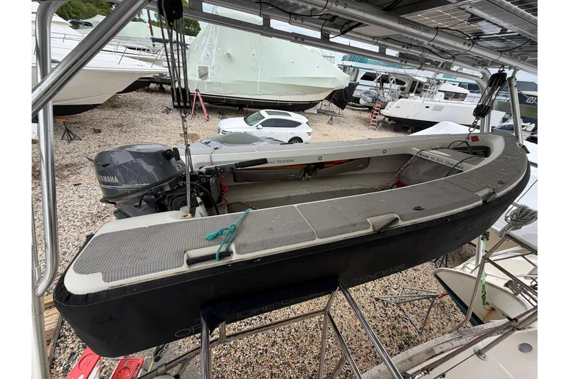 Slide: The Image of Leopard 46 yacht from 2007 with Yamaha outboard motor in a boatyard. - 53