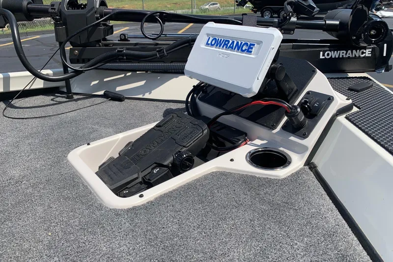 Slide: The Image of 2026 Ranger RT188P boat with Lowrance electronics and foot pedal on deck. - 6