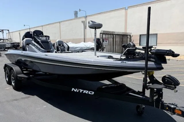 The Image of 2026 Nitro Z19 XL Pro boat on trailer, parked outdoors. - 0