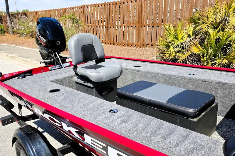 Slide: The Image of 2026 Tracker Panfish 17 boat with Mercury engine, featuring comfortable seating and sleek design. - 10