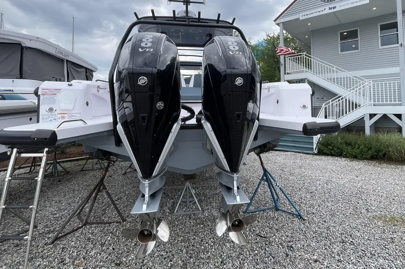 Slide: The Image of 2025 Axopar 37 Sun-Top with twin 300 V8 engines on display. - 27