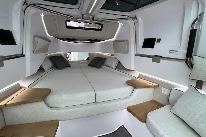 Slide: The Image of Luxurious interior cabin of 2025 Axopar 37 Sun-Top with modern design and comfortable seating. - 29