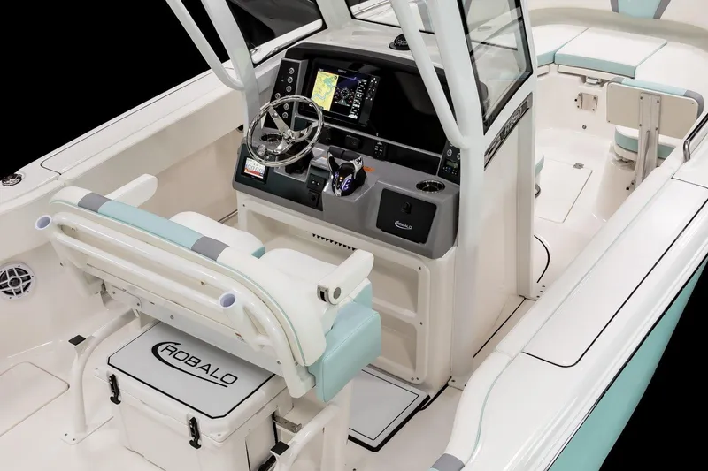 Slide: The Image of Manufacturer Provided Image: 2025 Robalo R250 Center Console boat interior with advanced navigation and seating. - 14
