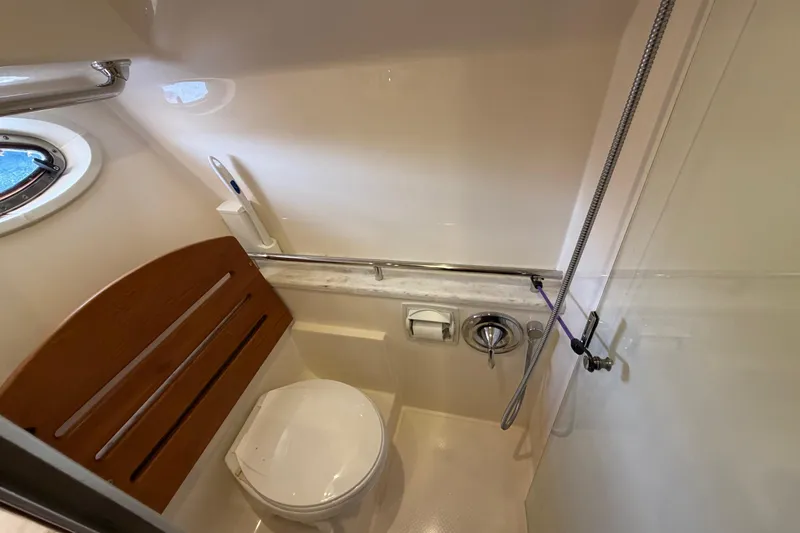 Slide: The Image of Bathroom interior of 2013 Tiara Yachts 3600 Coronet with toilet and shower. - 38