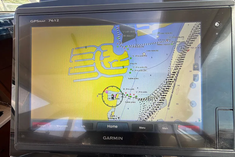 Slide: The Image of Garmin GPS display on 2013 Tiara Yachts 3600 Coronet, showing nautical navigation map. - 46