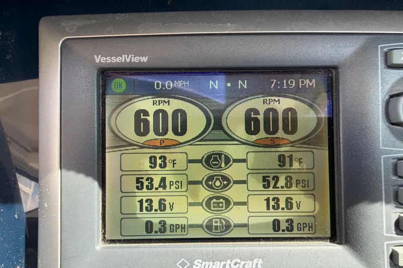 Slide: The Image of VesselView display on 2013 Tiara Yachts 3600 Coronet showing engine metrics. - 48