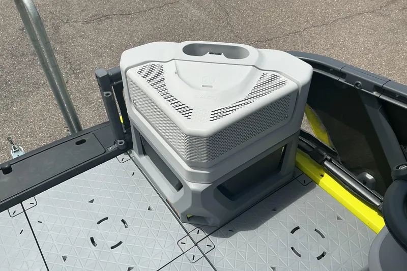 Slide: The Image of 2023 Sea-Doo Switch Sport Compact deck with modular seating and storage. - 11
