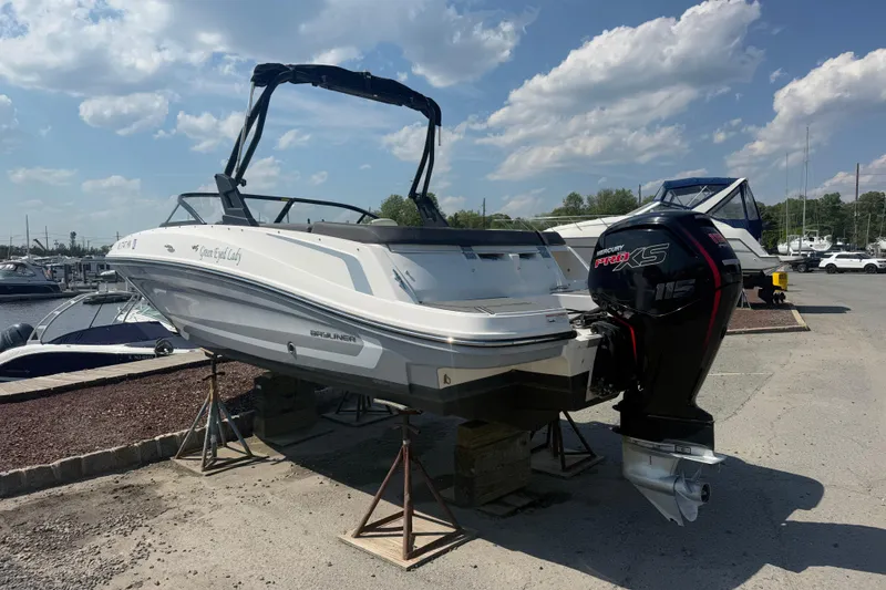 Slide: The Image of 2019 Bayliner VR5 Bowrider OB with Mercury Pro XS engine on display at marina. - 3