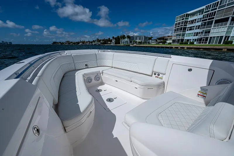 Slide: The Image of Luxurious 2020 Intrepid 345 Nomad FE boat interior with waterfront view. - 24