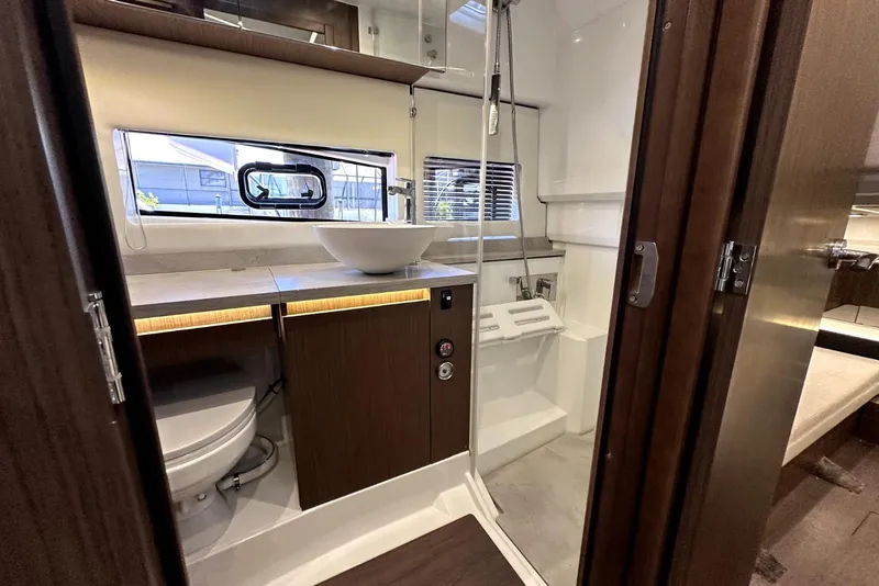 Slide: The Image of Luxurious bathroom interior of 2022 Jeanneau Leader 12.5 WA yacht, featuring modern fixtures. - 30
