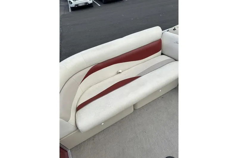 Slide: The Image of 2014 Godfrey Sweetwater 2086 C boat seat with red and beige upholstery. - 13