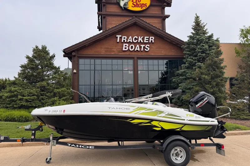 The Image of 2021 Tahoe T16 boat on trailer outside Tracker Boats store. - 0