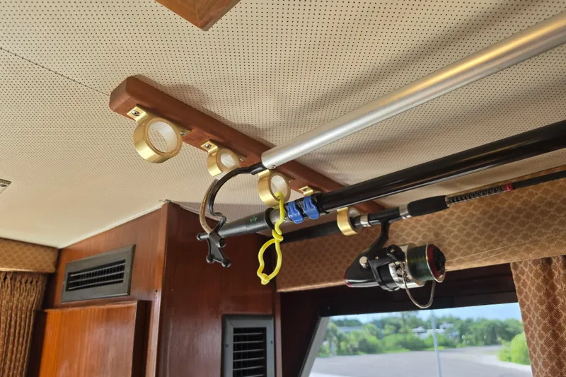 Slide: The Image of Interior of 1985 Hatteras 52 Convertible yacht with bunk beds and bathroom. - 28