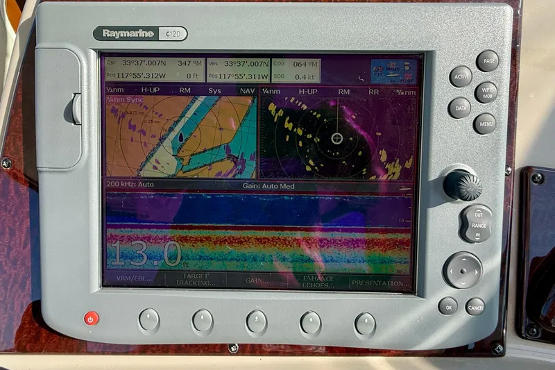 Slide: The Image of Raymarine C120 navigation display on 2009 Sea Ray Sundancer 350 boat dashboard. - 71