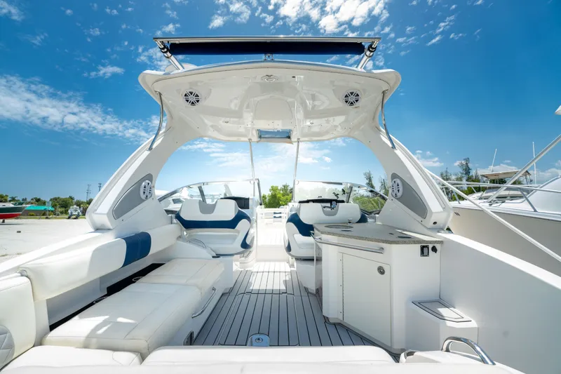 Slide: The Image of Luxurious 2013 Chaparral 327 SSX boat interior with sleek seating and modern amenities. - 72