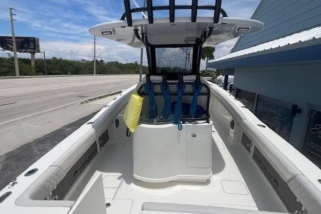 Slide: The Image of 2025 World Cat 280 CC-X boat with spacious deck and modern design. - 7