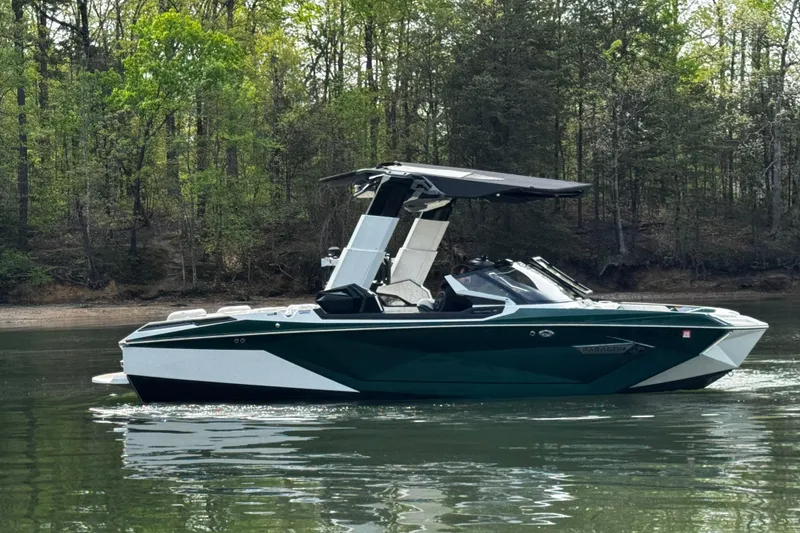 Slide: The Image of 2020 Nautique Super Air Nautique G23 Paragon boat on a calm lake. - 5