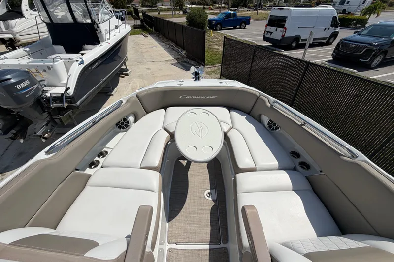 Slide: The Image of 2019 Crownline Eclipse E295 XS boat interior with spacious seating and modern design. - 29