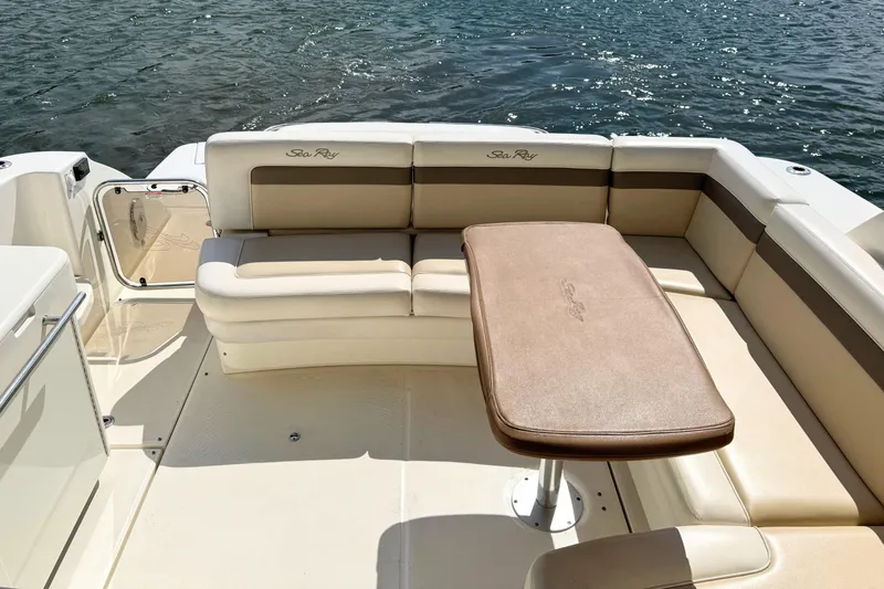 Slide: The Image of Luxurious seating area on a 2013 Sea Ray 450 Sundancer yacht. - 14