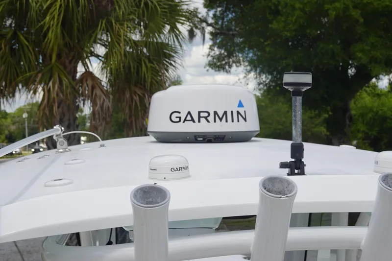 Slide: The Image of 2022 Sea Hunt Gamefish 27 Coffin Box with Garmin equipment on deck. - 36