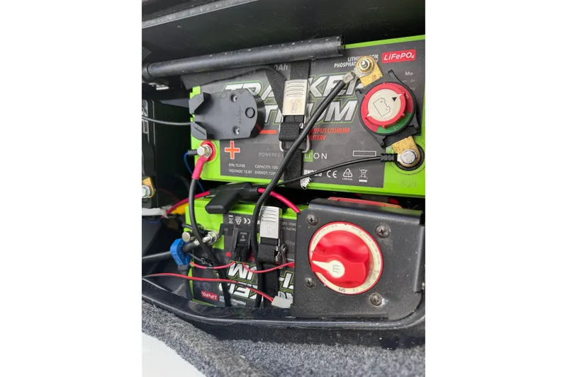 Slide: The Image of 2022 Ranger Z520R Cup-Equipped lithium battery setup with wiring and connections. - 22