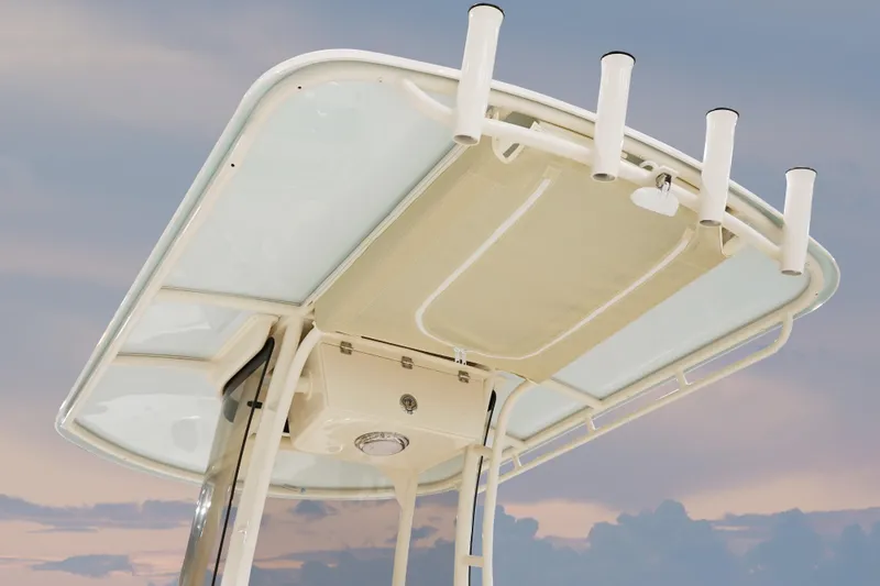 Slide: The Image of T-top of 2027 Grady-White Fisherman 216 boat against a cloudy sky. - 8