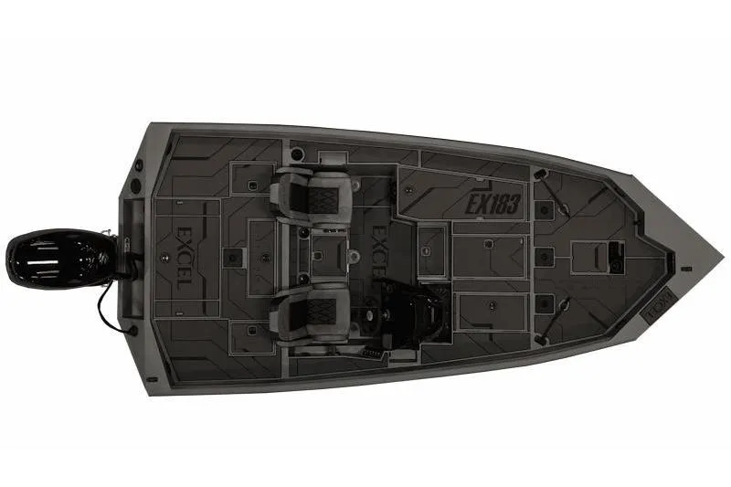 Slide: The Image of Top view of 2026 Excel EX 203 boat with dual seats and motor. - 7