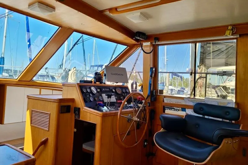 Slide: The Image of Interior of 1989 TransWorld 39 Flushdeck Motor Yacht with helm and navigation equipment. - 5